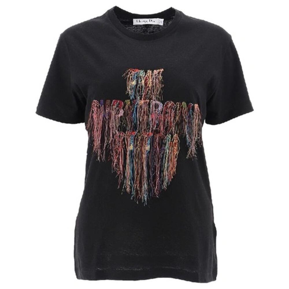 L Christian Dior Black The Subversive Stitch 2019 Embroidered Fringe T-Shirt Top - Picture 5 of 13